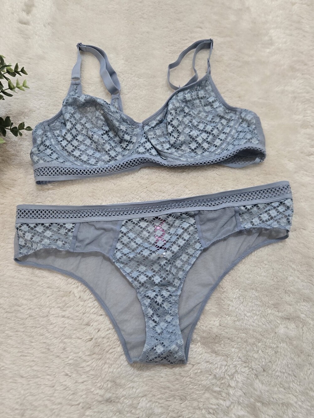 Adore Me Ashley Blue Tatum Unlined Bra and Underwear Set, 40C / 1X